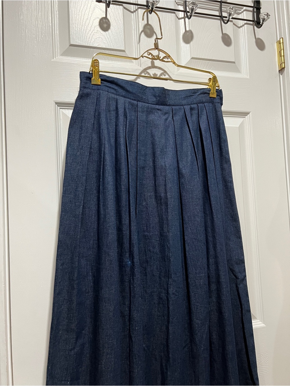 Vintage Jr Periwinkle denim skirt pleated maxi Size 14 dark blue denim - Picture 4 of 10